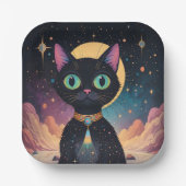 Atomfuturistische, kosmische schwarze Katze im Mon Pappteller (Vorderseite)