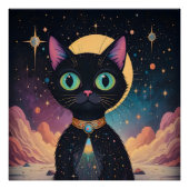Atomfuturistische, kosmische schwarze Katze im Mon Poster (Vorderseite)