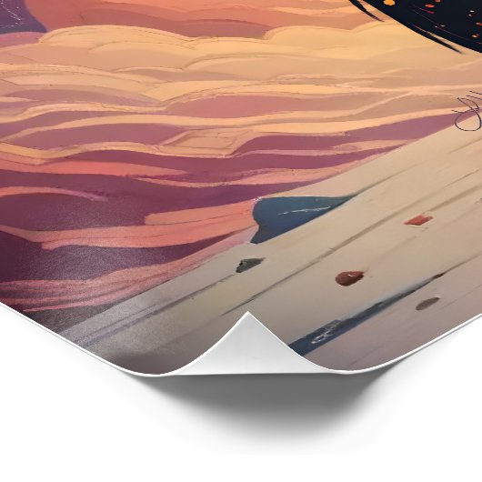 Atomfuturistische, kosmische schwarze Katze im Mon Poster (Ecke)