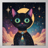 Atomfuturistische, kosmische schwarze Katze im Mon Poster (Vorne)