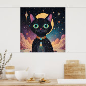 Atomfuturistische, kosmische schwarze Katze im Mon Poster (Küche)