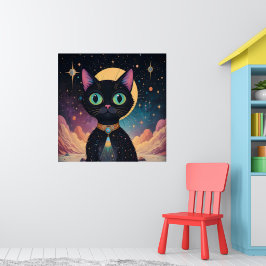 Atomfuturistische, kosmische schwarze Katze im Mon Poster