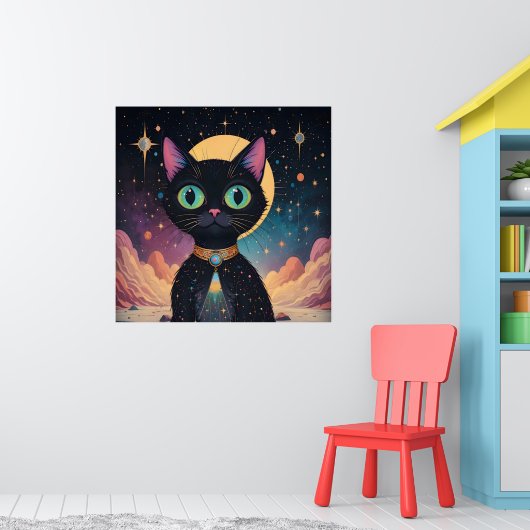 Atomfuturistische, kosmische schwarze Katze im Mon Poster (Kinderzimmer 1)