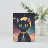 Atomfuturistische, kosmische schwarze Katze im Mon Postkarte (Stehend Vorderseite)