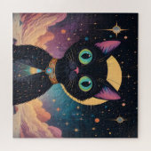 Atomfuturistische, kosmische schwarze Katze im Mon Puzzle (Horizontal)