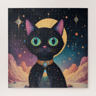 Atomfuturistische, kosmische schwarze Katze im Mon Puzzle