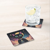 Atomfuturistische, kosmische schwarze Katze im Mon Rechteckiger Pappuntersetzer (Vor Ort)