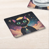 Atomfuturistische, kosmische schwarze Katze im Mon Rechteckiger Pappuntersetzer (angewinkelt)