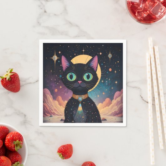 Atomfuturistische, kosmische schwarze Katze im Mon Serviette (Beispiel)