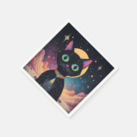 Atomfuturistische, kosmische schwarze Katze im Mon Serviette (Ecke)