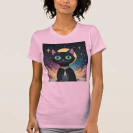 Atomfuturistische, kosmische schwarze Katze im Mon T-Shirt