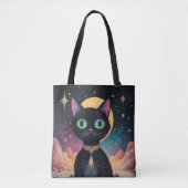 Atomfuturistische, kosmische schwarze Katze im Mon Tasche (Vorderseite)