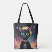 Atomfuturistische, kosmische schwarze Katze im Mon Tasche (Rückseite)