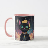 Atomfuturistische, kosmische schwarze Katze im Mon Tasse (Links)