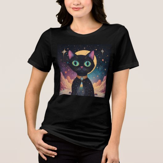 Atomfuturistische, kosmische schwarze Katze im Mon Tri-Blend Shirt (Vorderseite)
