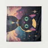 Atomfuturistische, kosmische schwarze Katze im Mon Wandteppich (Vorderseite (Horizontal))