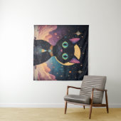 Atomfuturistische, kosmische schwarze Katze im Mon Wandteppich (Beispiel (Horizontal))