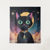 Atomfuturistische, kosmische schwarze Katze im Mon Wandteppich (Vorderseite)