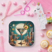 Atomfuturistische Schalttafel Martini Pappteller (Party)