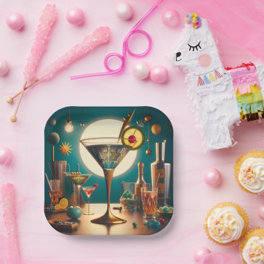 Atomfuturistische Schalttafel Martini Pappteller (Party)