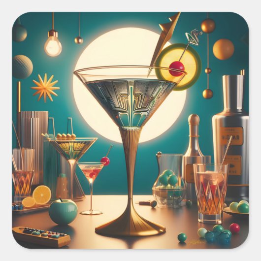 Atomfuturistische Schalttafel Martini Quadratischer Aufkleber (Vorderseite)