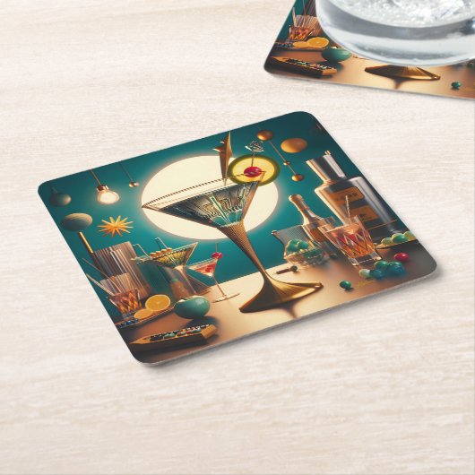 Atomfuturistische Schalttafel Martini Rechteckiger Pappuntersetzer (angewinkelt)