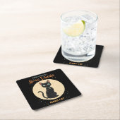 Atomfuturistischer Schwarzer Katzenmond mit Text Rechteckiger Pappuntersetzer (Vor Ort)