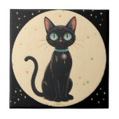 Atomfuturistischer Schwarzkatzenmoon Fliese (Vorderseite)