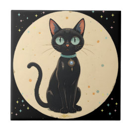 Atomfuturistischer Schwarzkatzenmoon Fliese