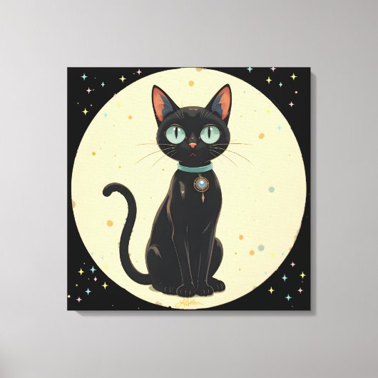 Atomfuturistischer Schwarzkatzenmoon Leinwanddruck (Vorderseite)