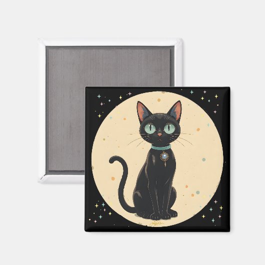 Atomfuturistischer Schwarzkatzenmoon Magnet (Vorderseite/Rückseite)