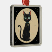 Atomfuturistischer Schwarzkatzenmoon Ornament Aus Metall (Rechts)