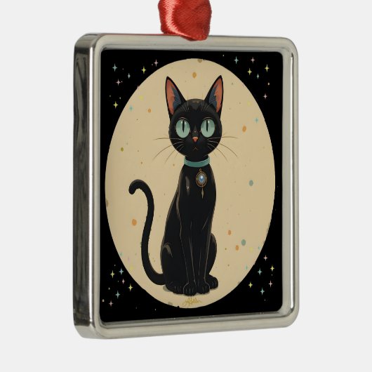 Atomfuturistischer Schwarzkatzenmoon Ornament Aus Metall (Rechts)
