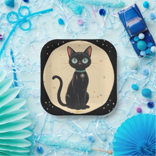 Atomfuturistischer Schwarzkatzenmoon Pappteller (Party)