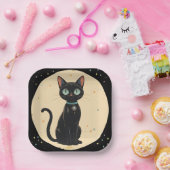 Atomfuturistischer Schwarzkatzenmoon Pappteller (Party)