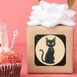 Atomfuturistischer Schwarzkatzenmoon Quadratischer Aufkleber