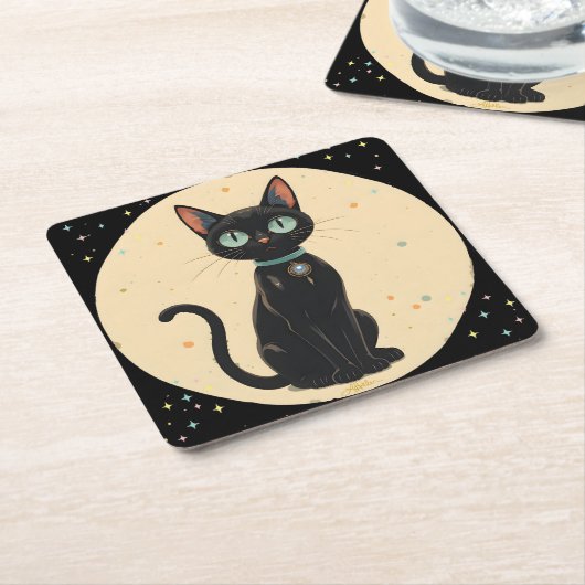 Atomfuturistischer Schwarzkatzenmoon Rechteckiger Pappuntersetzer (angewinkelt)