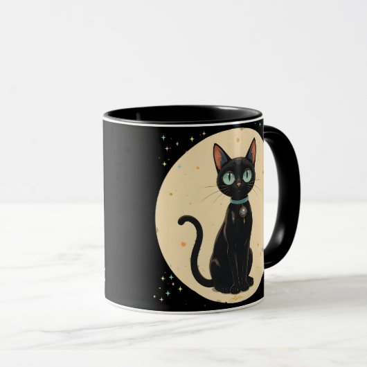 Atomfuturistischer Schwarzkatzenmoon Tasse (VorderseiteRechts)