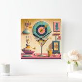 Atomfuturistisches Kaninchen Martini Mitte des Jah Quadratische Wanduhr (Zuhause)