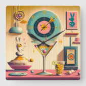Atomfuturistisches Kaninchen Martini Mitte des Jah Quadratische Wanduhr (Vorderseite)