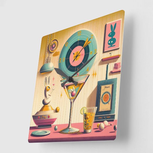 Atomfuturistisches Kaninchen Martini Mitte des Jah Quadratische Wanduhr (Winkel)