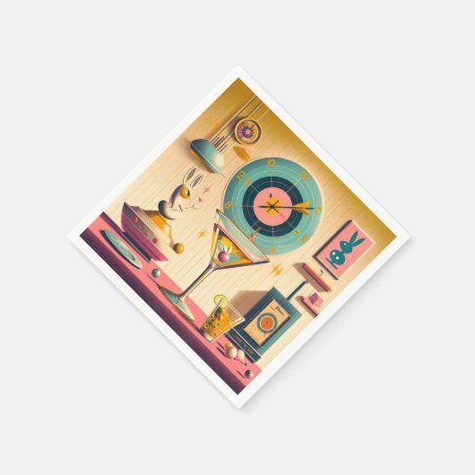 Atomfuturistisches Kaninchen Martini Mitte des Jah Serviette (Ecke)