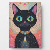 Atomfuturistisches Kosmisches Schwarzes Katzenuniv Fotoplatte (Vorderseite)