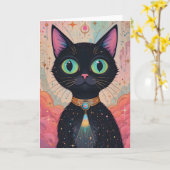 Atomfuturistisches Kosmisches Schwarzes Katzenuniv Karte (Gelbe Blume)
