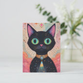 Atomfuturistisches Kosmisches Schwarzes Katzenuniv Postkarte (Stehend Vorderseite)