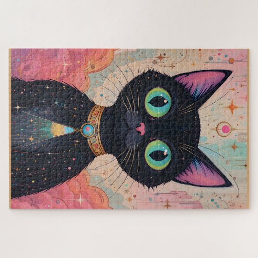 Atomfuturistisches Kosmisches Schwarzes Katzenuniv Puzzle (Horizontal)