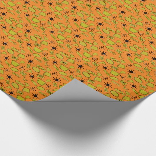 Atomgelbes schwarzes Orange-Kleinformat Geschenkpapier (Ecke)