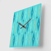 Atomic 1950er Jahre Diamonds Stars Türkis Quadratische Wanduhr (Winkel)