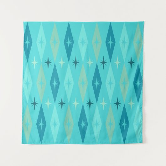 Atomic 1950er Jahre Diamonds Stars Türkis Wandteppich (Vorderseite)
