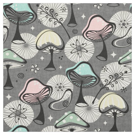 Atomic 50er Mid Mod Pilze Grau ©studioxtine Stoff (Muster)